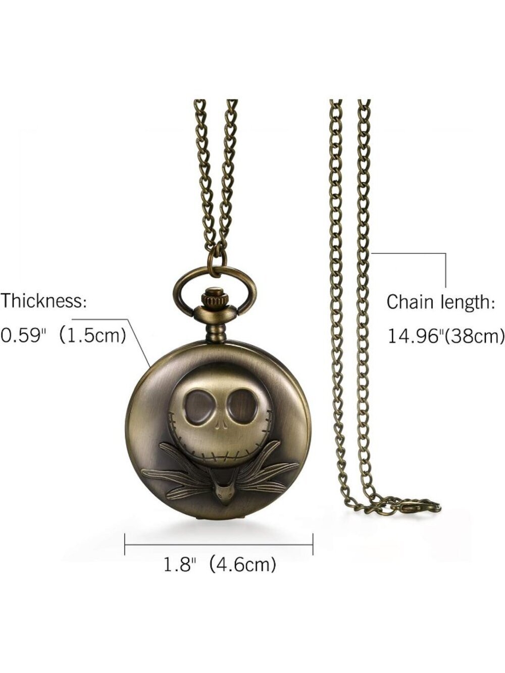 Men's Brown Quartz Vintage Novelty Solid Skull Skeleton Christmas Pocket Watch - Picture 6 of 7